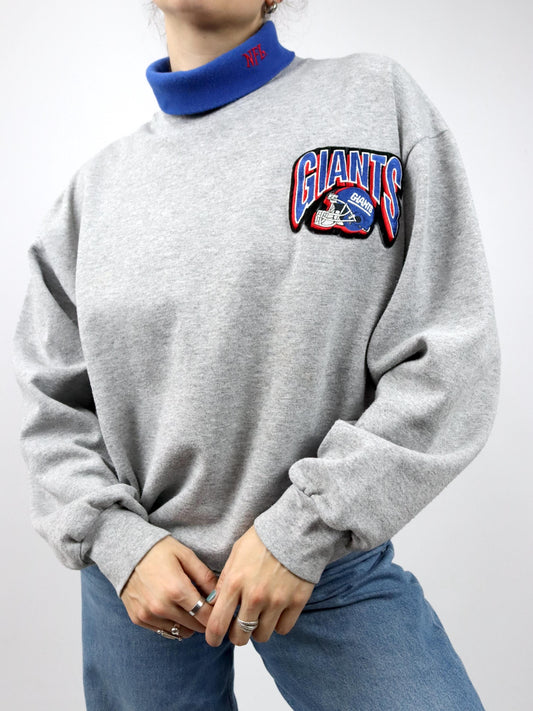 Vintage 80er 90er MAJESTIC NFL Giants Sweatshirt Rollkragen grau Patch XL