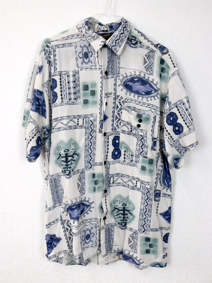 Vintage 80er 90er KLEMON MODE Hemd kurzarm crazy pattern blau weiß 40 M