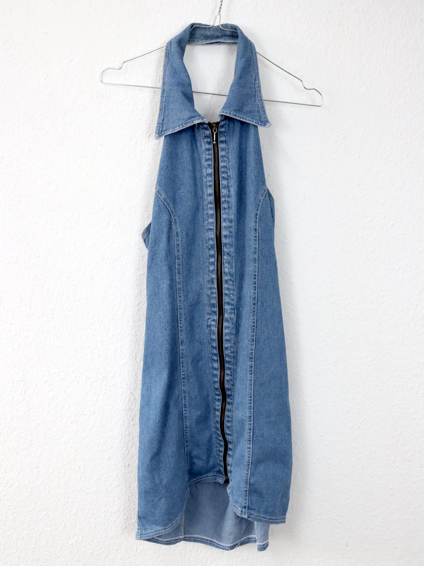 Vintage 80s 90s SQUAW denim dress halter neck zipper S