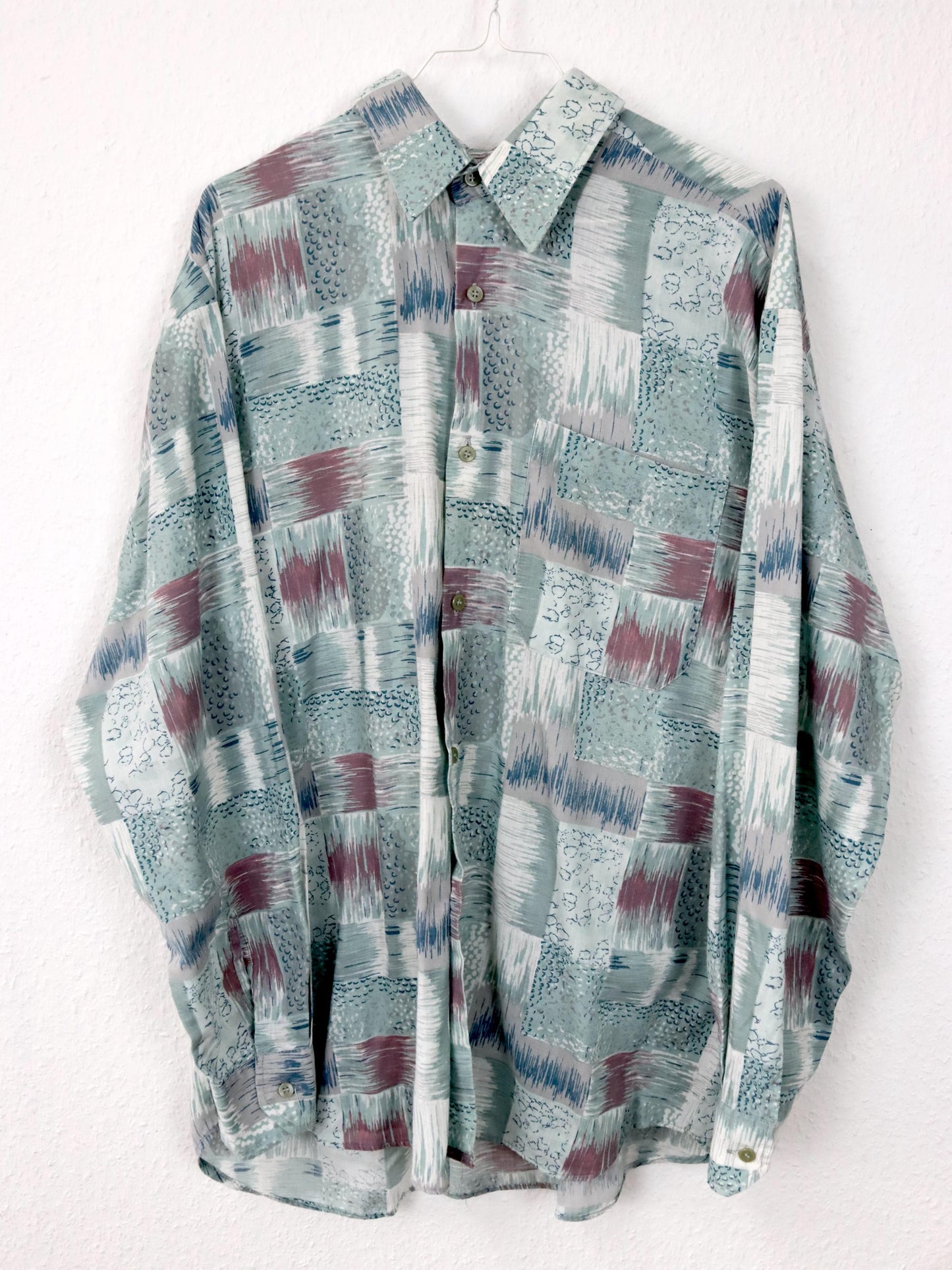 Vintage 80s 90s shirt long sleeve crazy pattern pastel 41/42 L