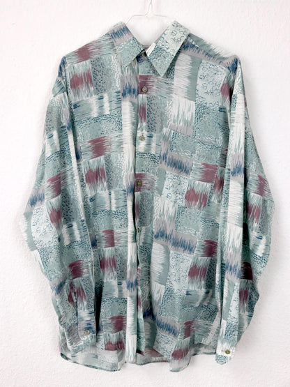 Vintage 80s 90s shirt long sleeve crazy pattern pastel 41/42 L