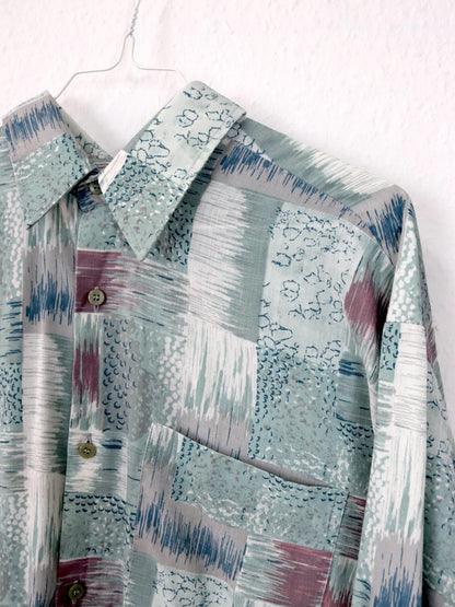 Vintage 80s 90s shirt long sleeve crazy pattern pastel 41/42 L