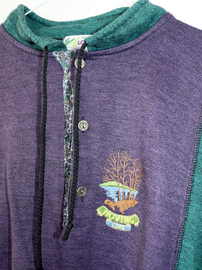 Vintage 80er 90er LODITEX Sweatshirt dünn Knopfreihe lila grün XL