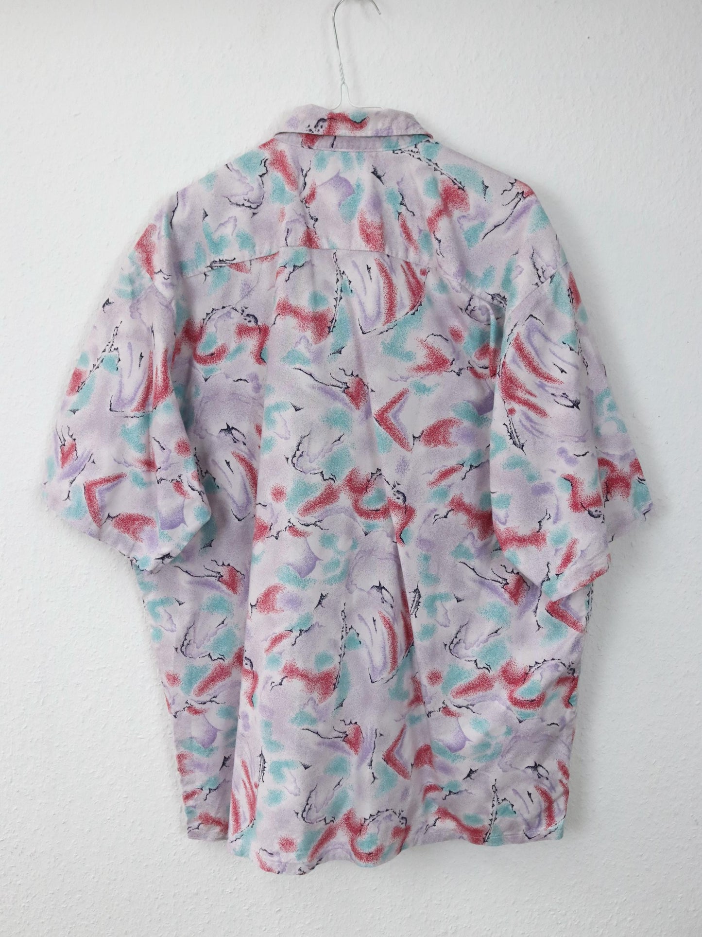 Vintage 80s 90s shirt short sleeve crazy pattern colorful 43/44 XL