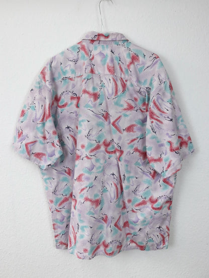 Vintage 80s 90s shirt short sleeve crazy pattern colorful 43/44 XL