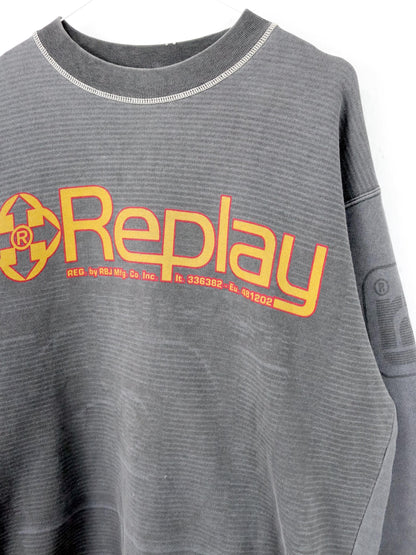 Vintage 80er 90er REPLAY Sweatshirt Pullover dunkelgrau gelb M