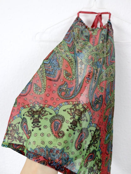 Vintage 80er 90er SAONA Seidentop rückenfrei Neckholder gemustert bunt Seide Handmade in Indonesia S/M