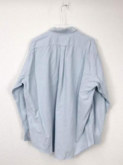 Vintage 80s 90s MOSCHINO designer shirt blouse light blue embroidery M