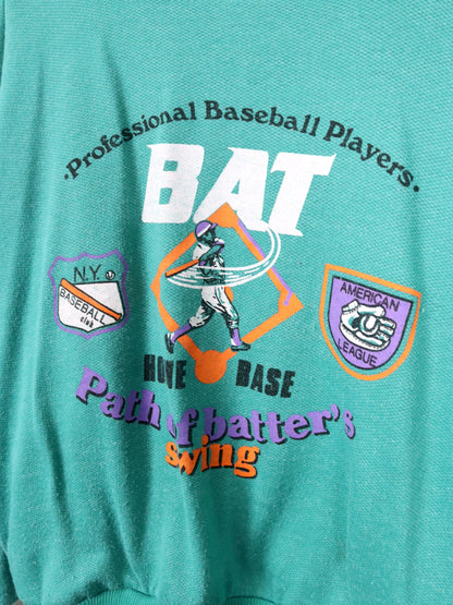 Vintage 80er 90er BAT Sweatshirt Pullover Print Baseball türkis bunt S