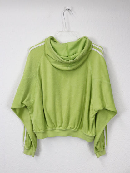 Vintage 80s 90s ADIDAS jacket crop light green terry cloth hood 38
