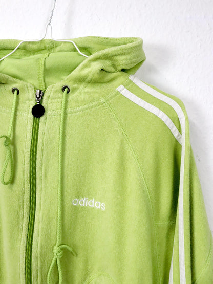Vintage 80s 90s ADIDAS jacket crop light green terry cloth hood 38