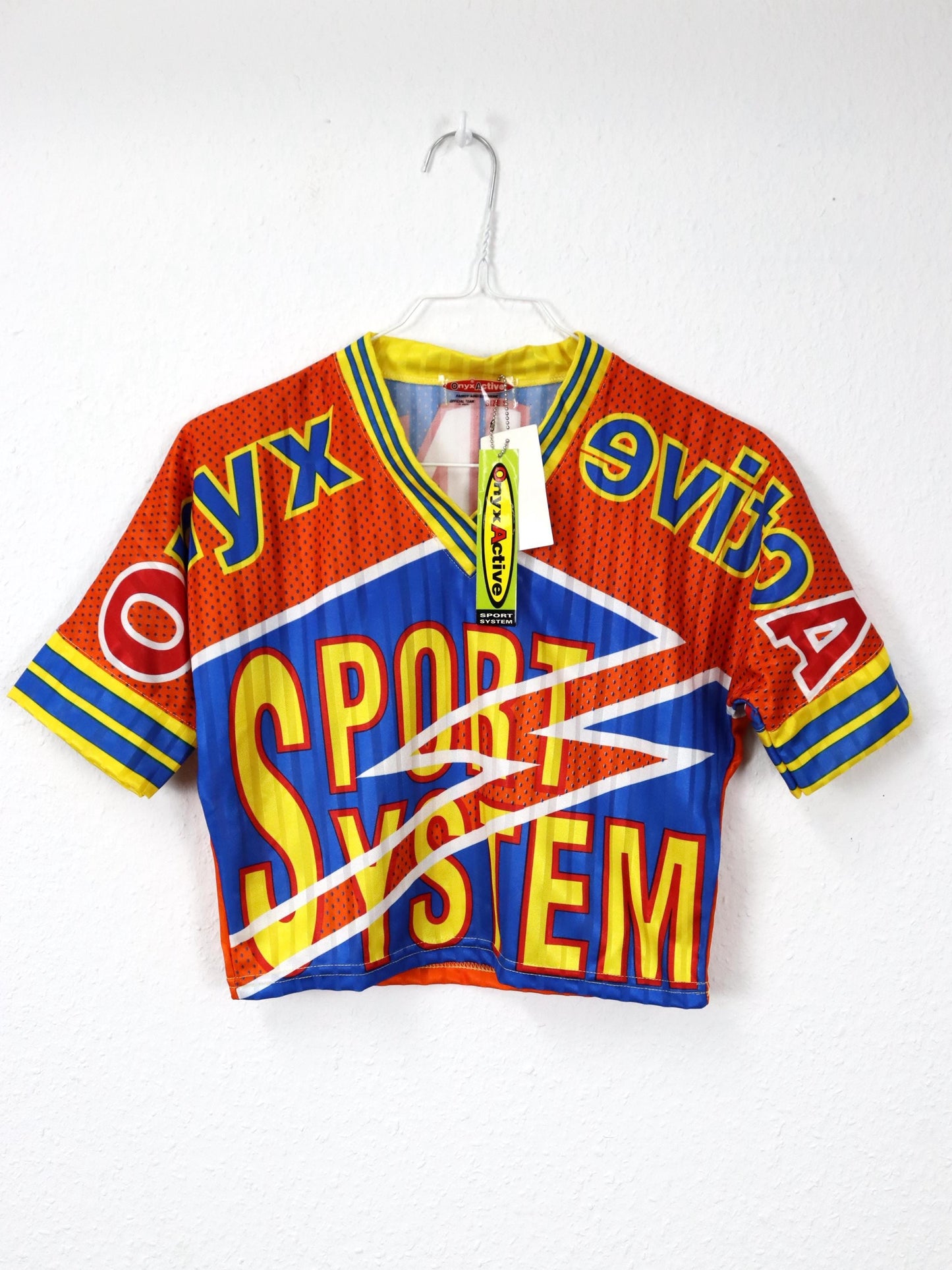 Vintage 80er 90er ONYX Trikot Top bauchfrei kurzarm print bunt Deadstock XS/S