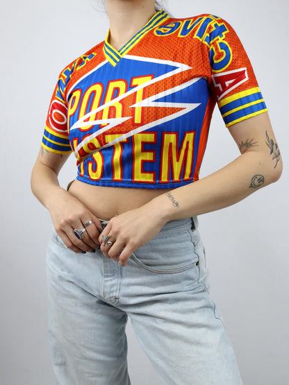 Vintage 80er 90er ONYX Trikot Top bauchfrei kurzarm print bunt Deadstock XS/S