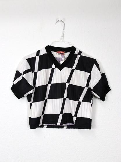 Vintage 80er 90er ONXY Trikot Top bauchfrei kurzarm schwarz weiß Backprint Deadstock S/M