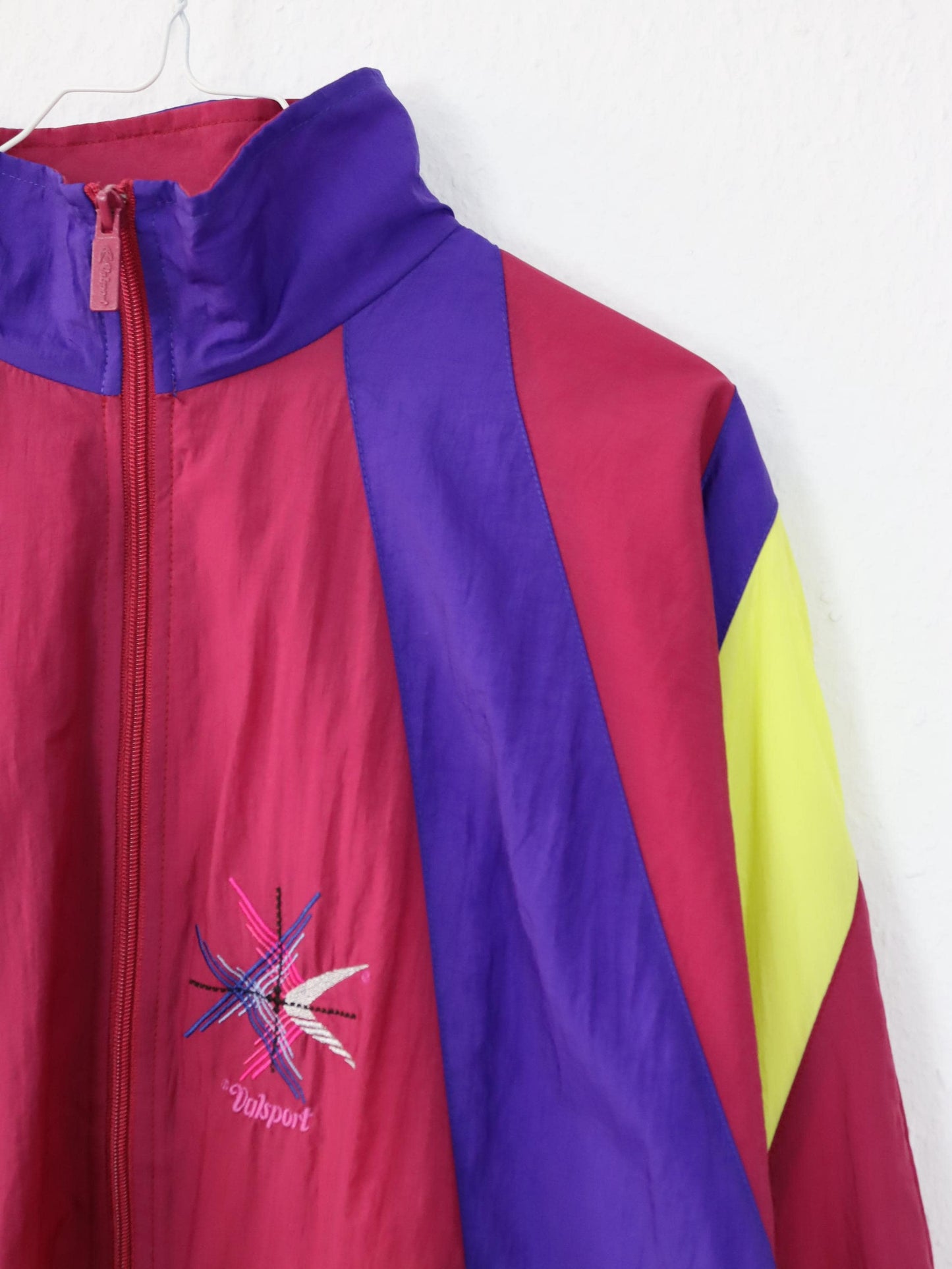 Vintage 80s 90s VALSPORT tracksuit jacket stand-up collar red yellow purple S