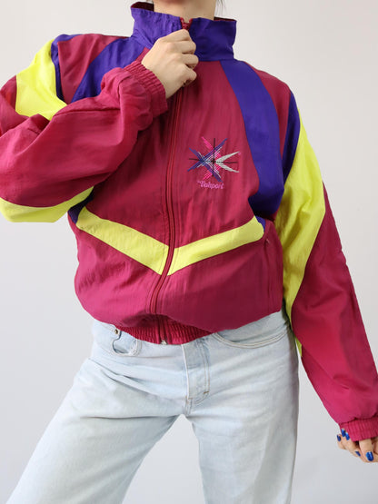 Vintage 80s 90s VALSPORT tracksuit jacket stand-up collar red yellow purple S