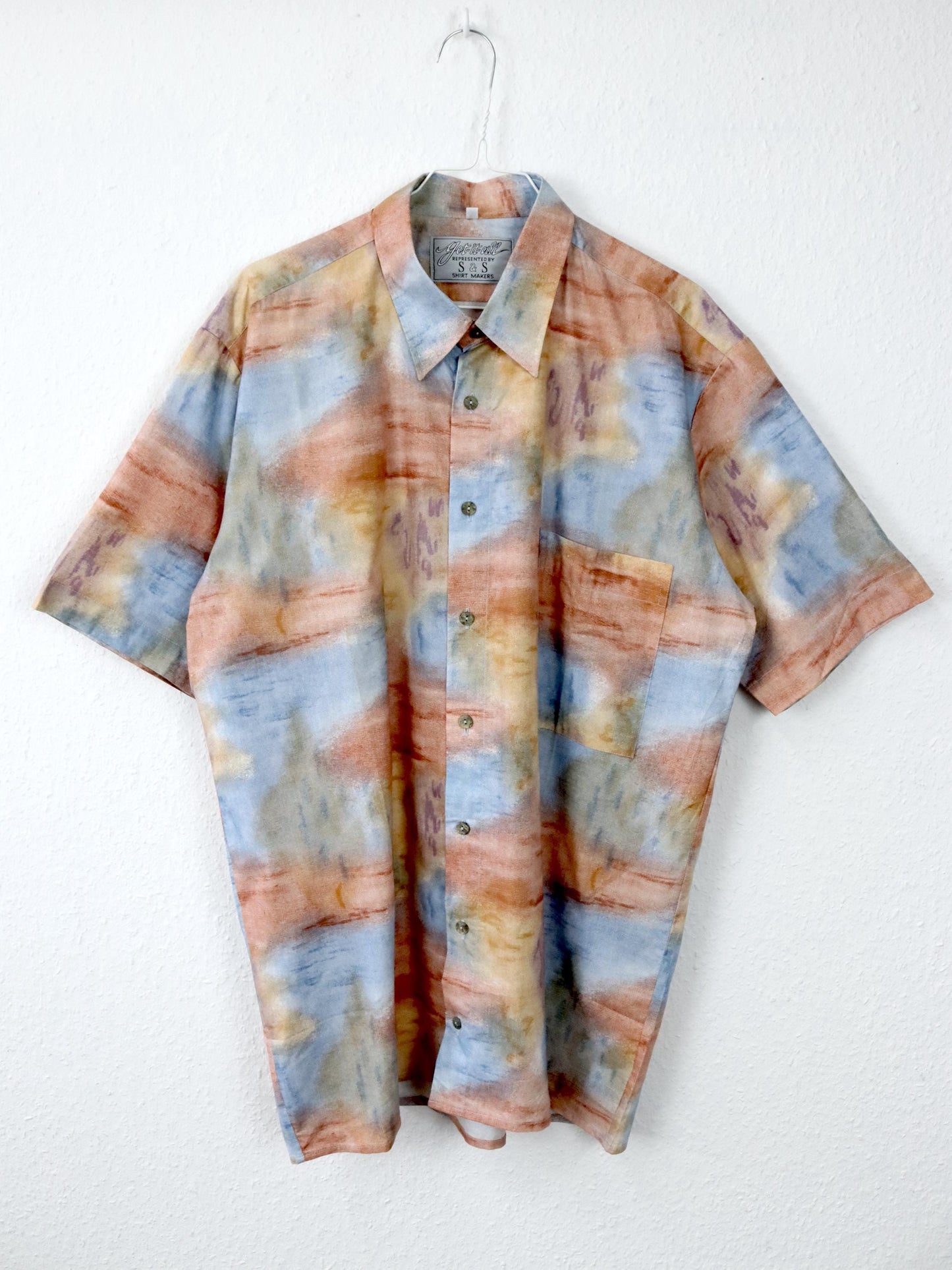 Vintage 80s 90s GET IT ALL shirt short sleeve crazy pattern colorful L