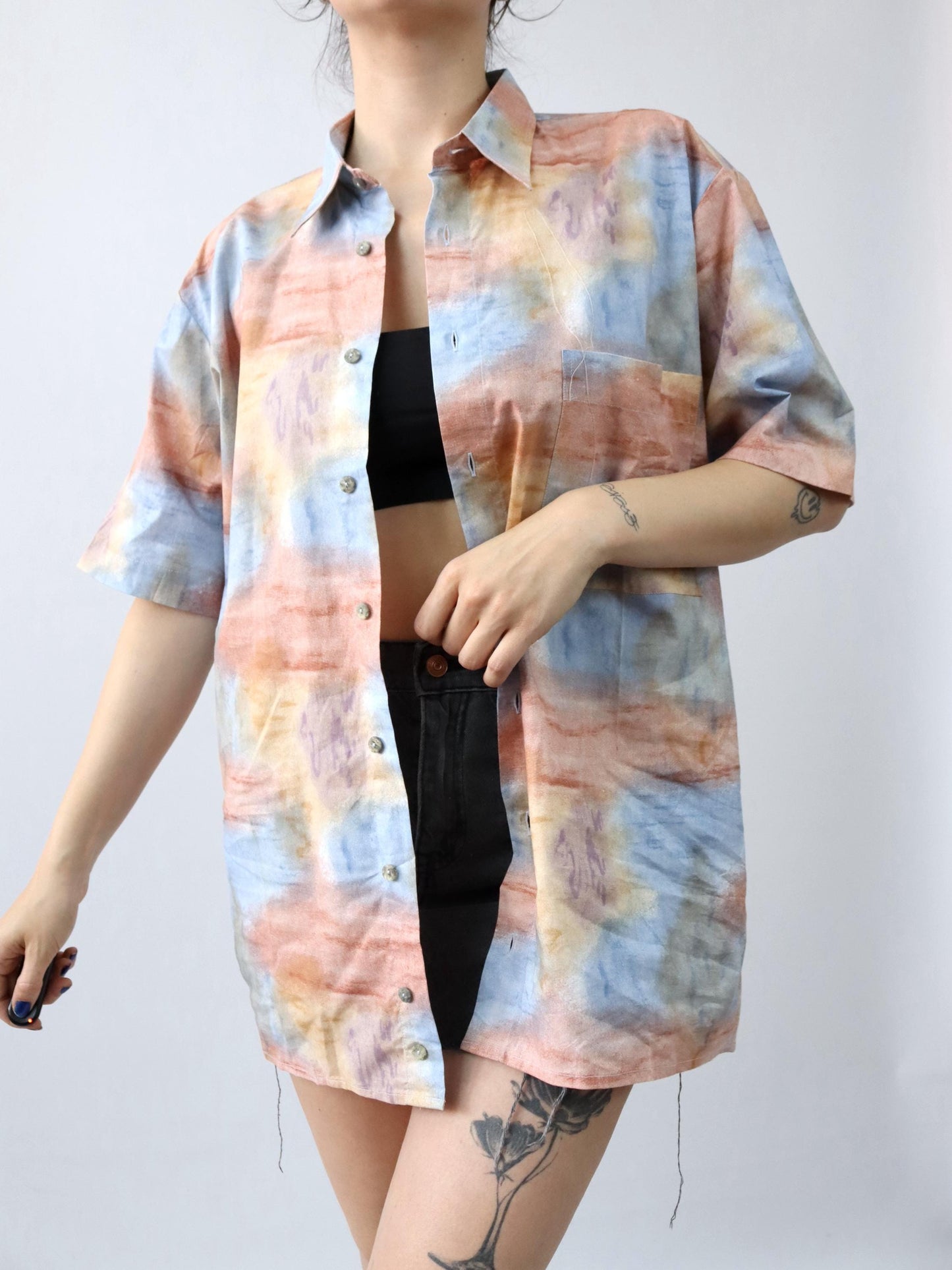 Vintage 80s 90s GET IT ALL shirt short sleeve crazy pattern colorful L