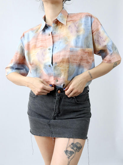 Vintage 80s 90s GET IT ALL shirt short sleeve crazy pattern colorful L