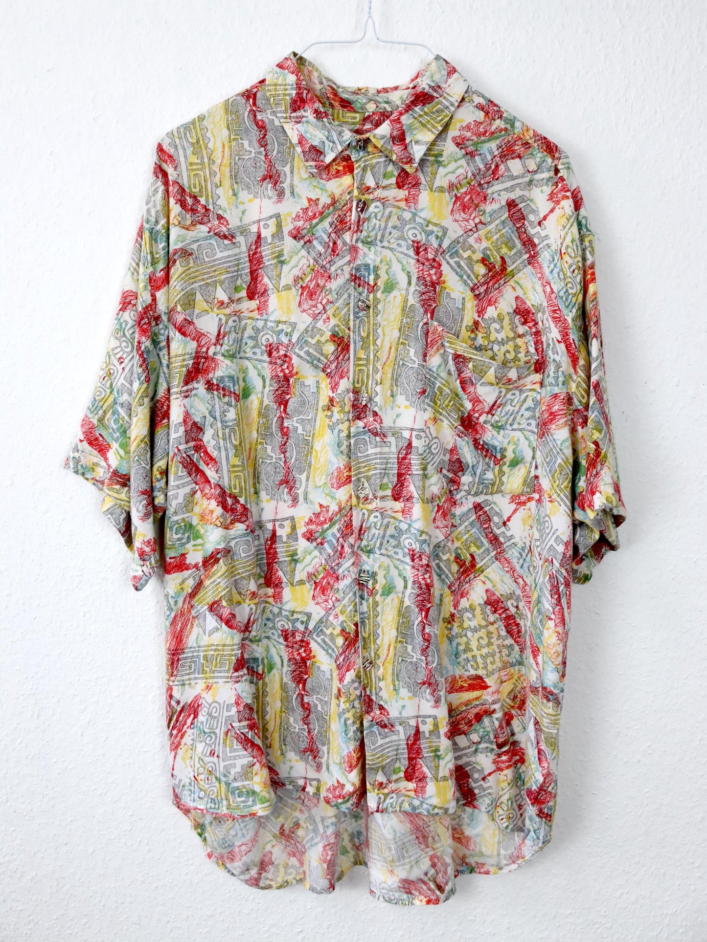 Vintage 80s 90s GIN TONIC shirt short sleeve crazy pattern colorful viscose M