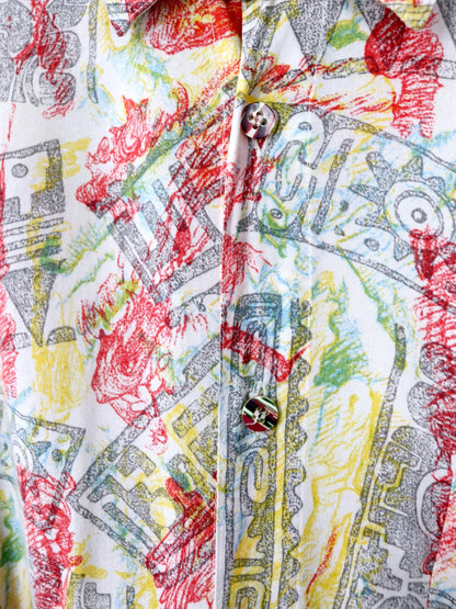 Vintage 80s 90s GIN TONIC shirt short sleeve crazy pattern colorful viscose M