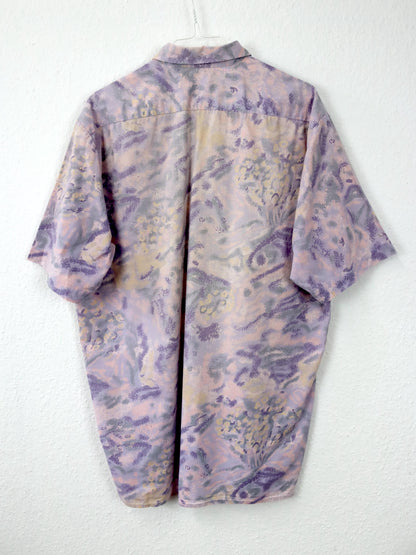 Vintage 80s 90s C&amp;A shirt short sleeve crazy pattern purple lilac L