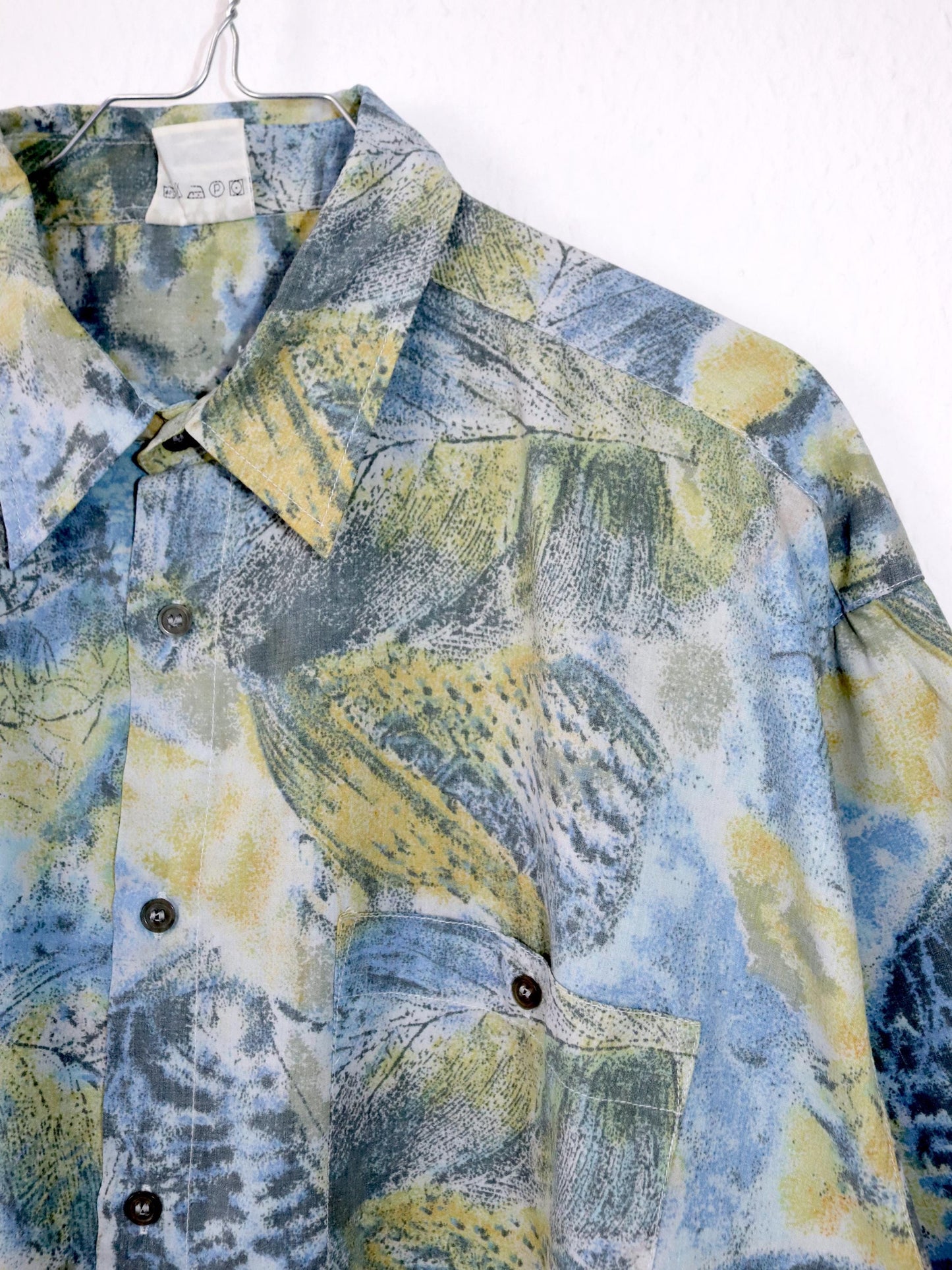 Vintage 80s 90s shirt short sleeve crazy pattern yellow green blue XL