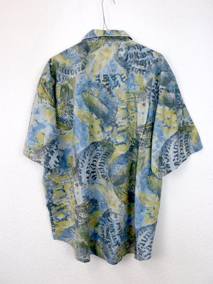 Vintage 80s 90s shirt short sleeve crazy pattern yellow green blue XL