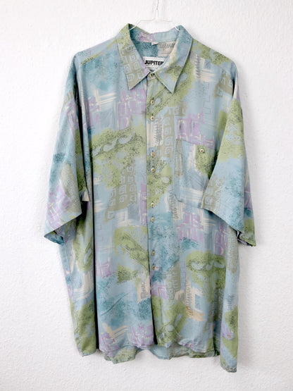 Vintage 80er 90er JUPITER Hemd kurzarm crazy pattern blau XXL