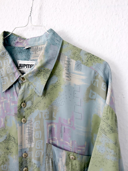 Vintage 80er 90er JUPITER Hemd kurzarm crazy pattern blau XXL