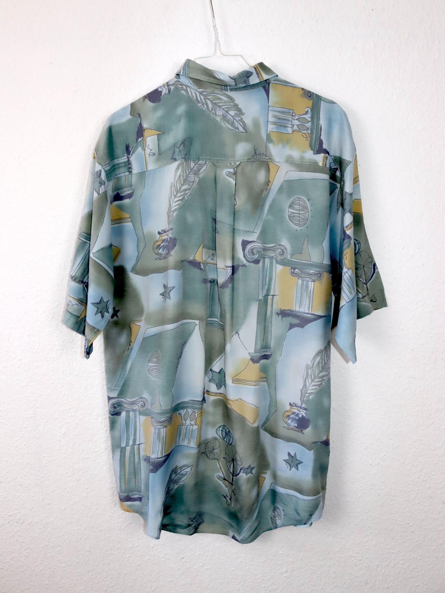 Vintage 80s 90s JEAN LEGALLI shirt short sleeve crazy pattern blue M