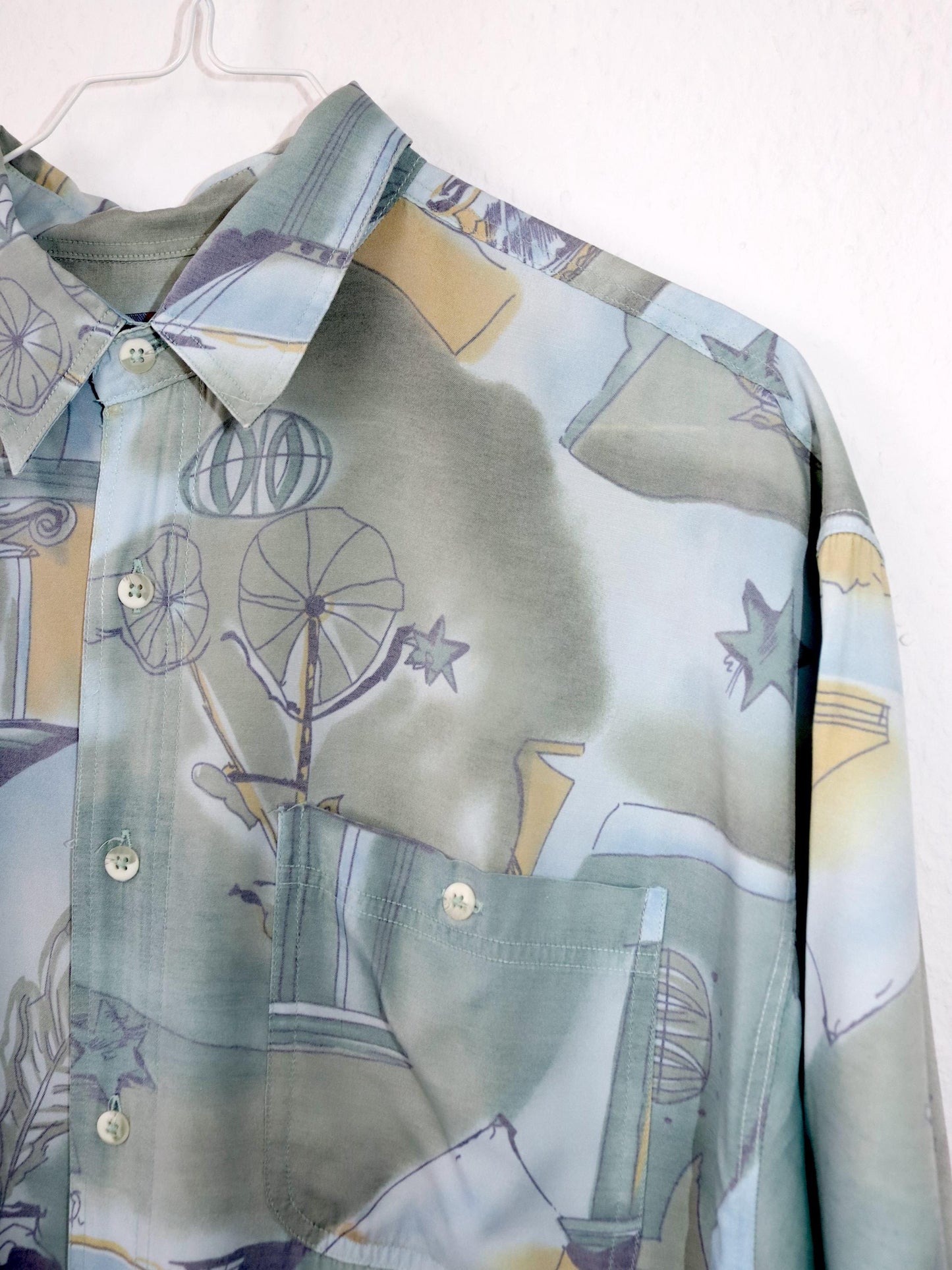 Vintage 80s 90s JEAN LEGALLI shirt short sleeve crazy pattern blue M