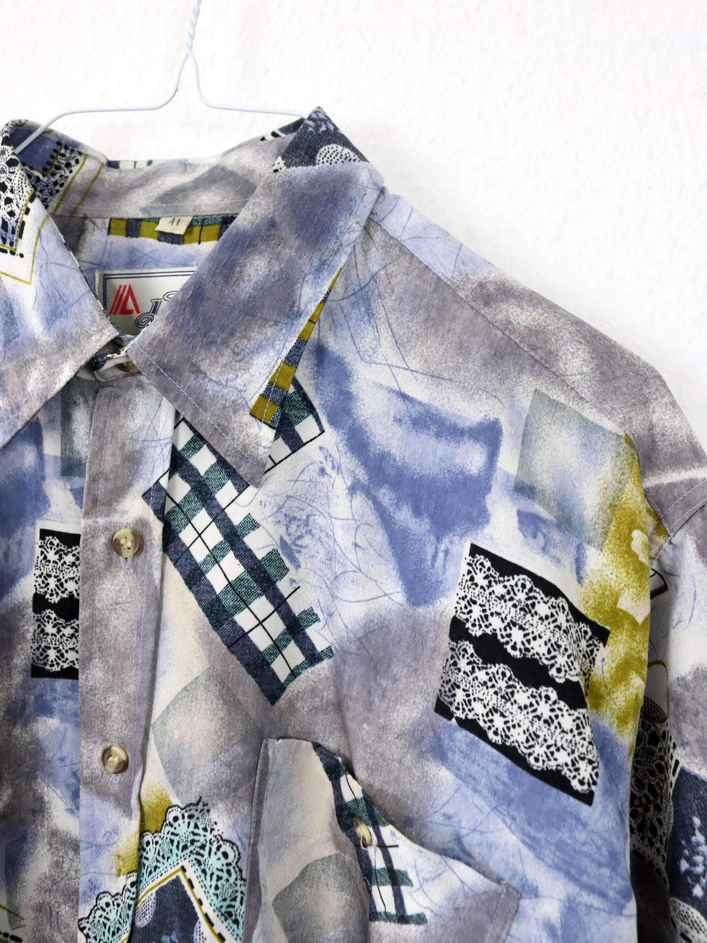 Vintage 80s 90s JFH shirt short sleeve crazy pattern colorful L