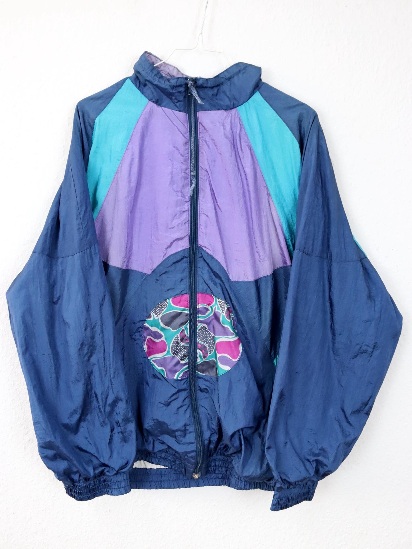 Vintage 80s 90s BLUESEVEN tracksuit jacket stand-up collar double-layered shiny purple blue XL
