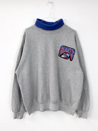 Vintage 80er 90er MAJESTIC NFL Giants Sweatshirt Rollkragen grau Patch XL