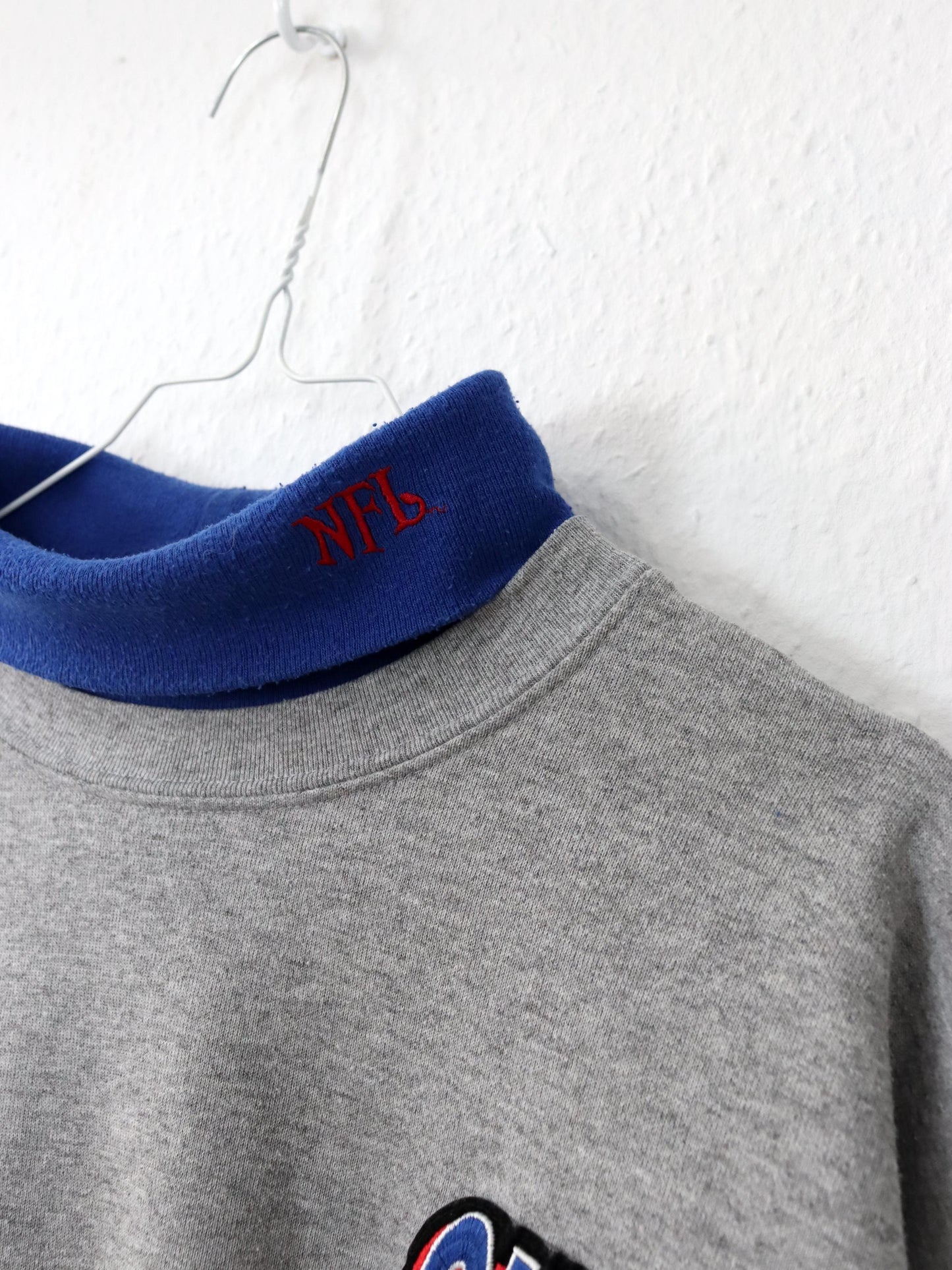 Vintage 80er 90er MAJESTIC NFL Giants Sweatshirt Rollkragen grau Patch XL