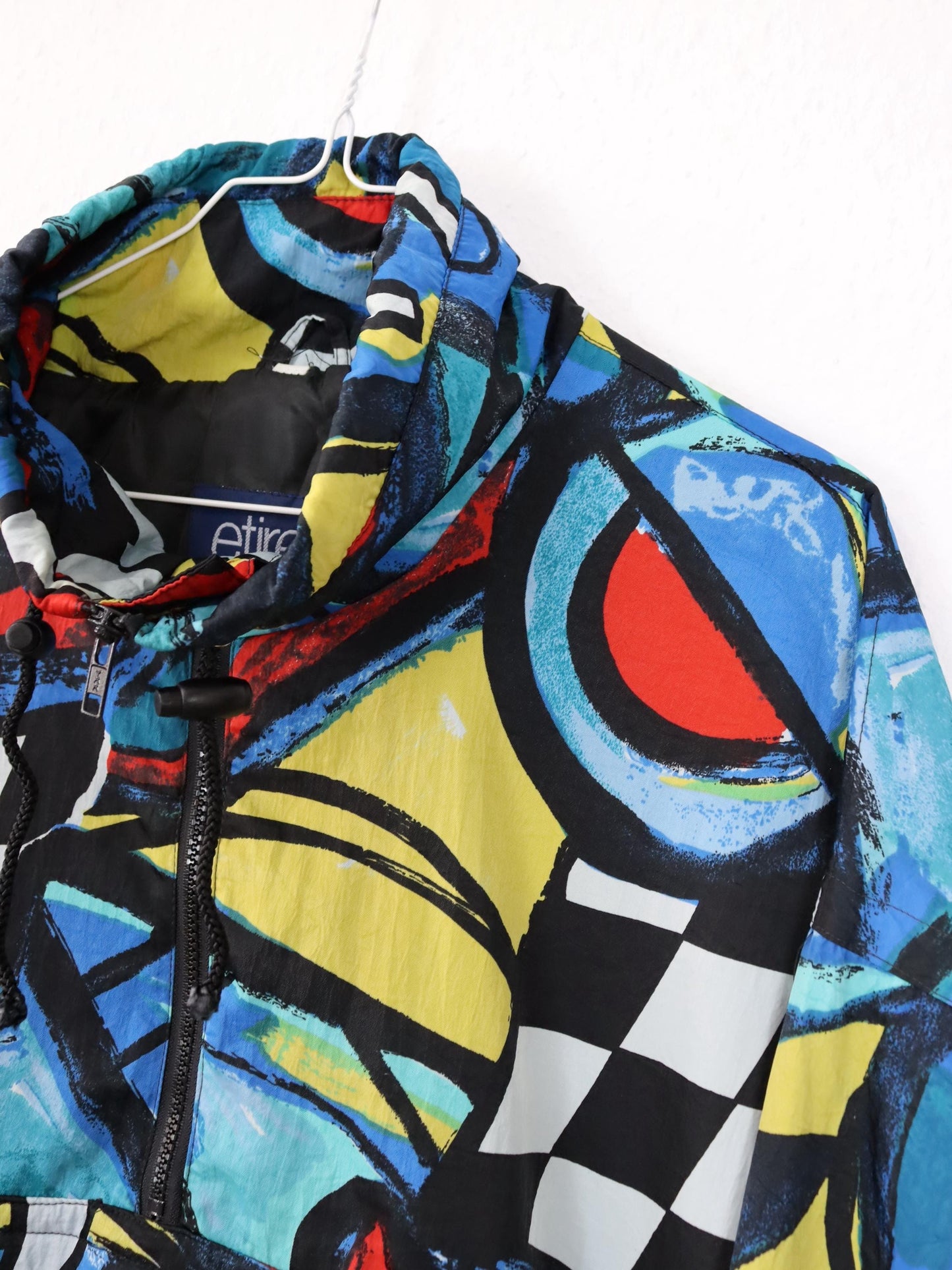 Vintage 80s 90s ETIREL windbreaker jacket crazy pattern colorful stand-up collar XXL