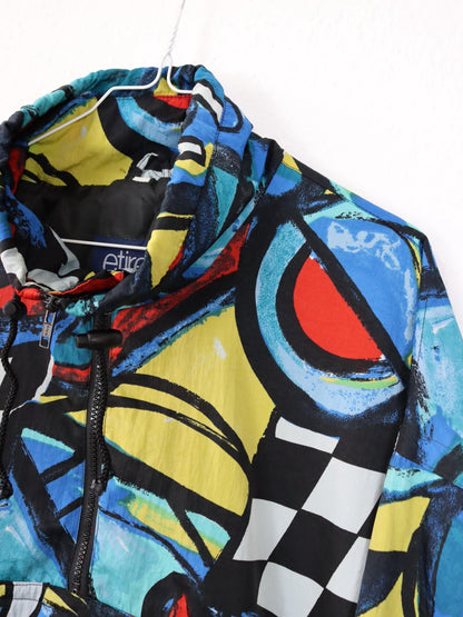 Vintage 80s 90s ETIREL windbreaker jacket crazy pattern colorful stand-up collar XXL