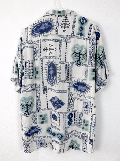 Vintage 80er 90er KLEMON MODE Hemd kurzarm crazy pattern blau weiß 40 M