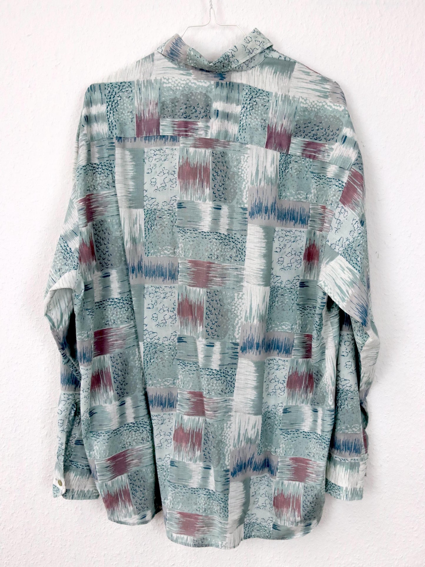 Vintage 80s 90s shirt long sleeve crazy pattern pastel 41/42 L