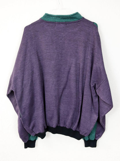 Vintage 80er 90er LODITEX Sweatshirt dünn Knopfreihe lila grün XL