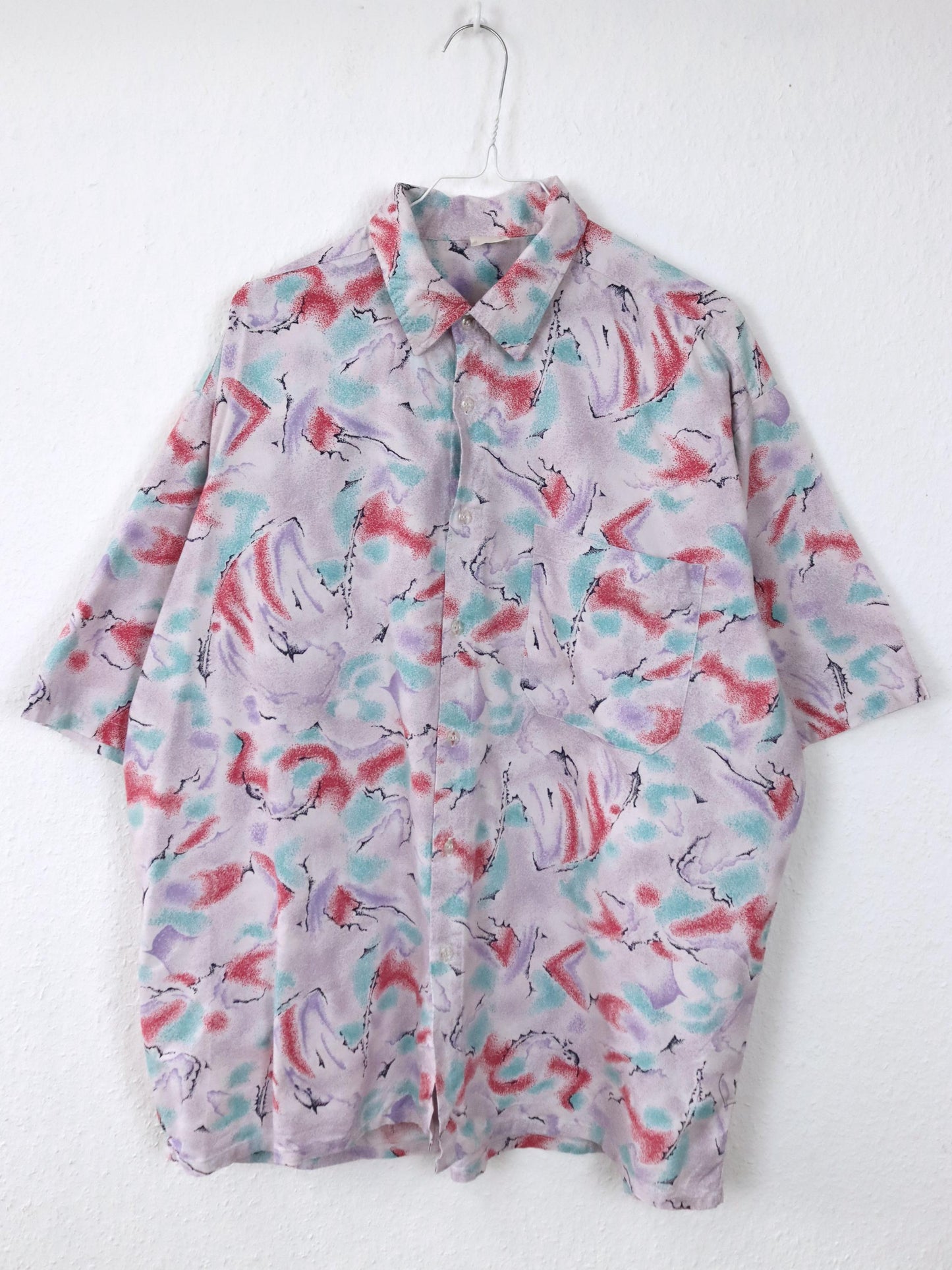 Vintage 80s 90s shirt short sleeve crazy pattern colorful 43/44 XL
