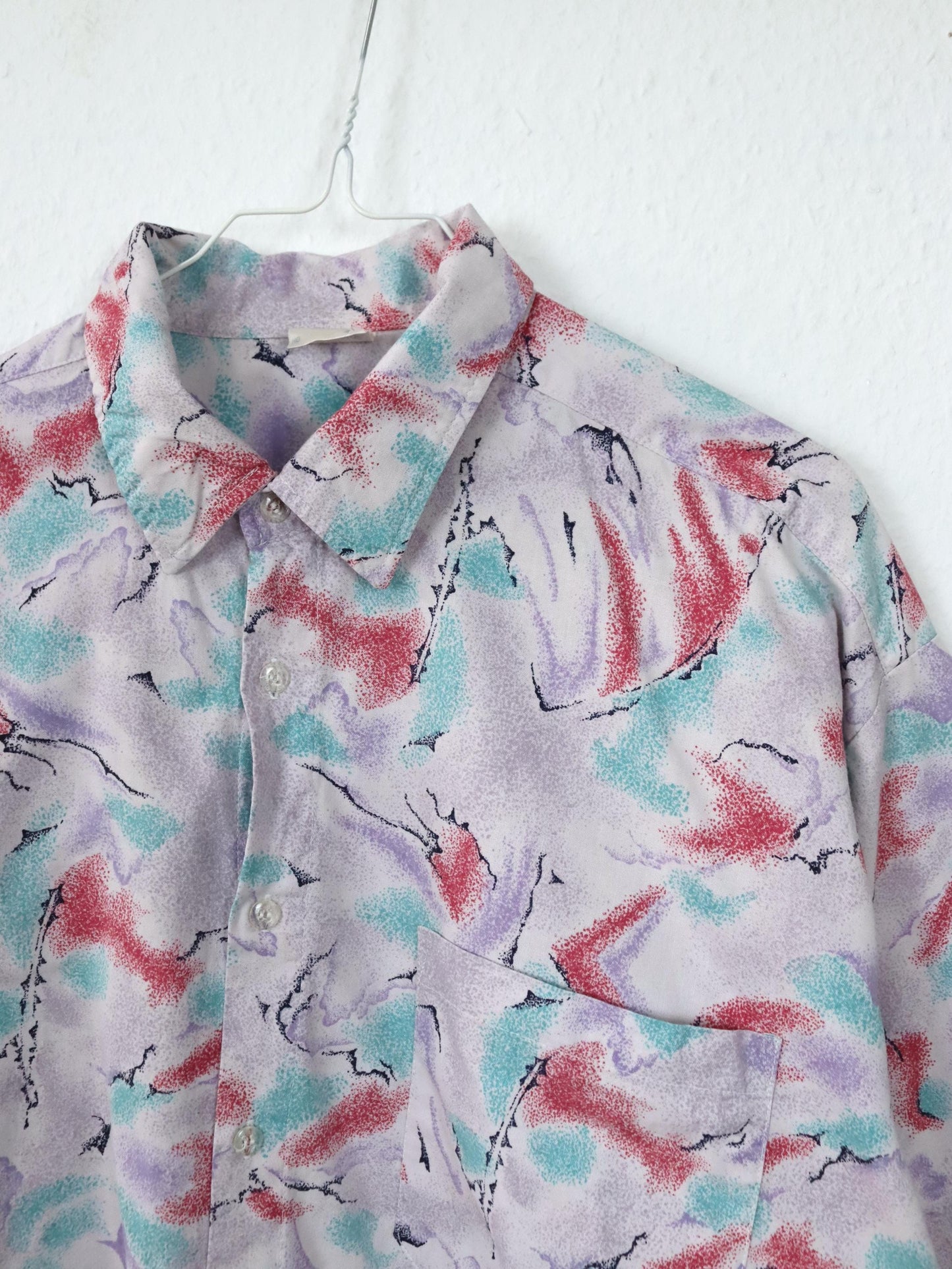 Vintage 80s 90s shirt short sleeve crazy pattern colorful 43/44 XL