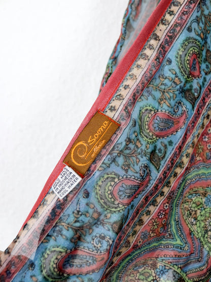 Vintage 80er 90er SAONA Seidentop rückenfrei Neckholder gemustert bunt Seide Handmade in Indonesia S/M