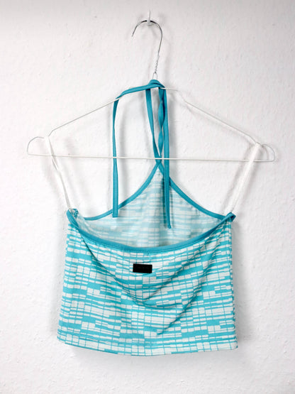 Vintage 80s 90s PEPE JEANS London halter neck top cropped crazy pattern white blue S 36