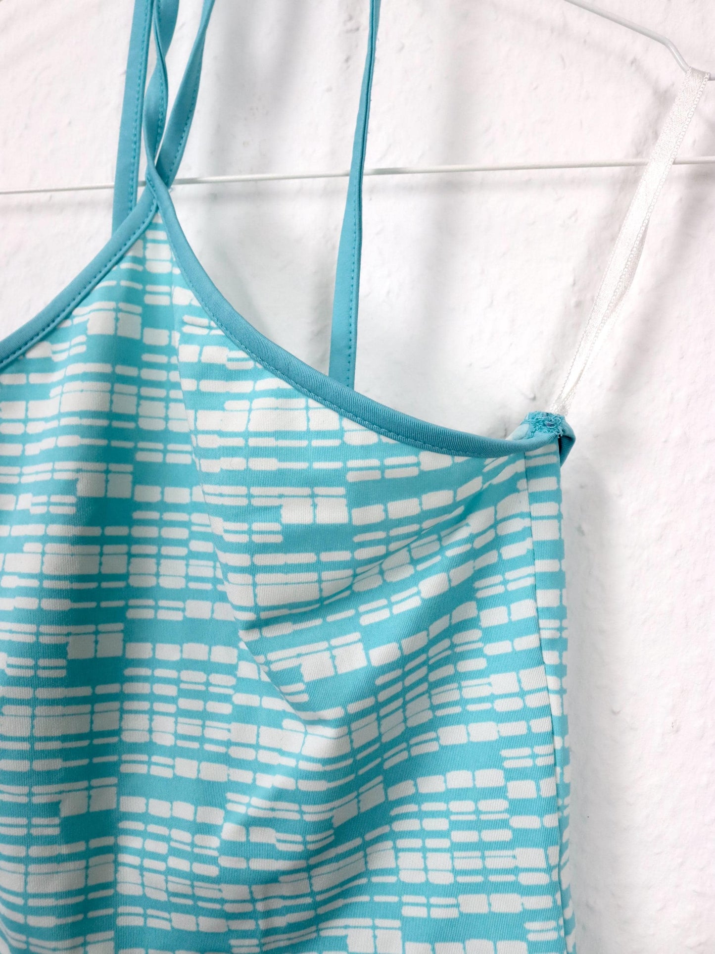 Vintage 80s 90s PEPE JEANS London halter neck top cropped crazy pattern white blue S 36