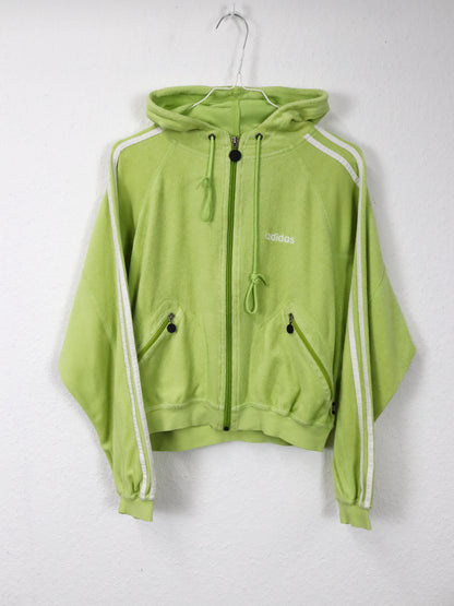 Vintage 80s 90s ADIDAS jacket crop light green terry cloth hood 38