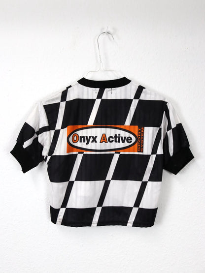 Vintage 80er 90er ONXY Trikot Top bauchfrei kurzarm schwarz weiß Backprint Deadstock S/M