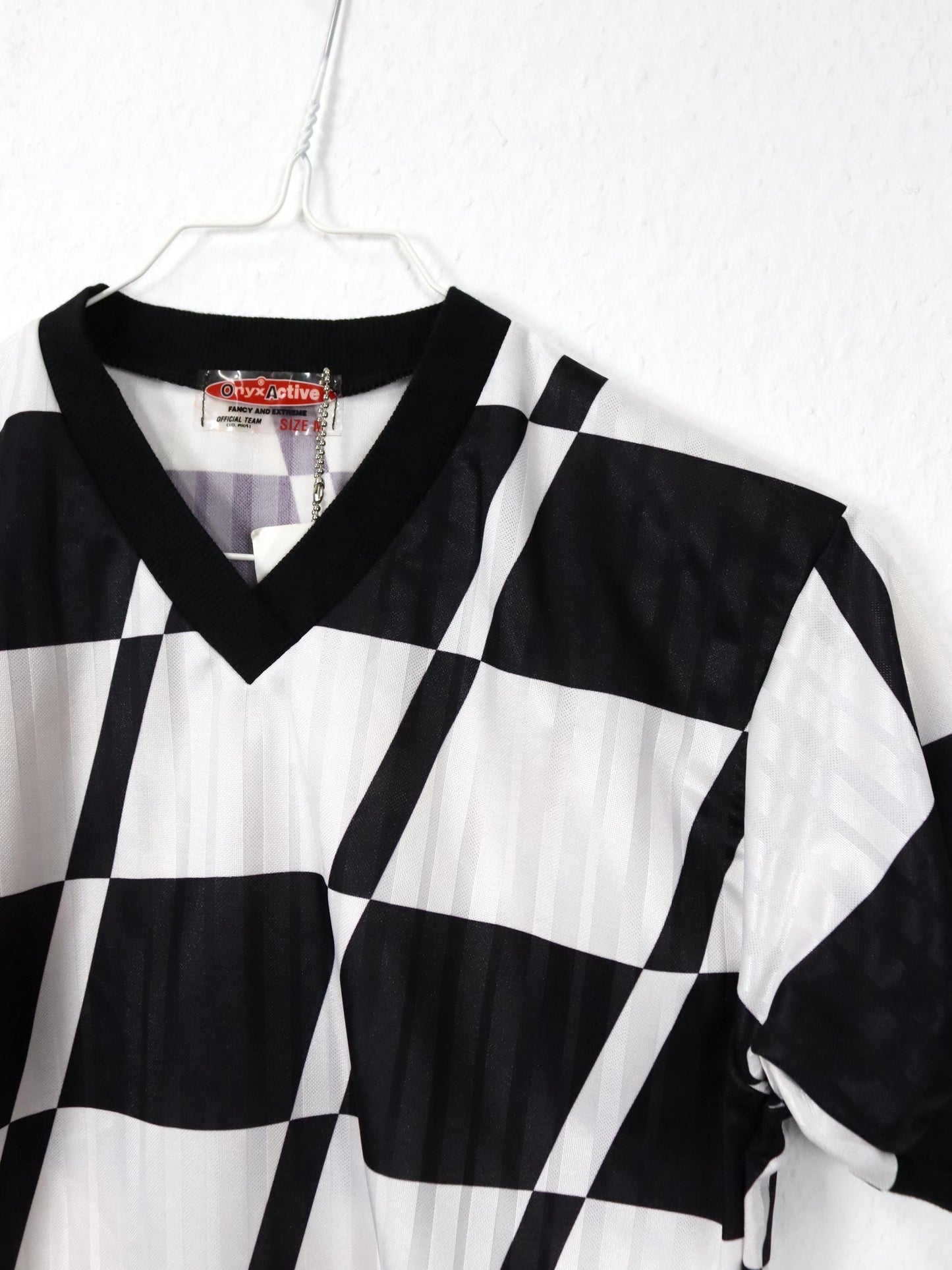 Vintage 80er 90er ONXY Trikot Top bauchfrei kurzarm schwarz weiß Backprint Deadstock S/M