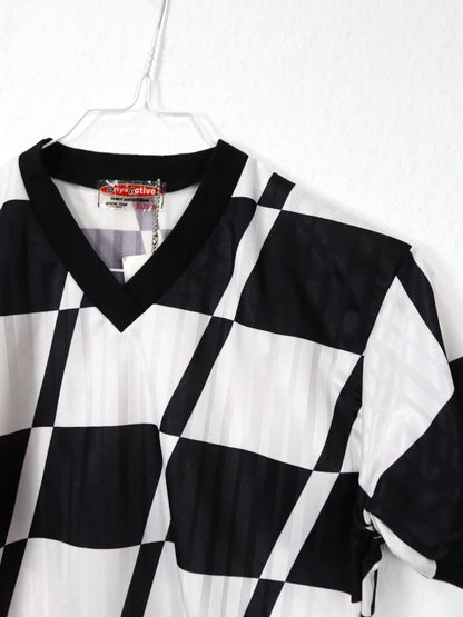 Vintage 80er 90er ONXY Trikot Top bauchfrei kurzarm schwarz weiß Backprint Deadstock S/M